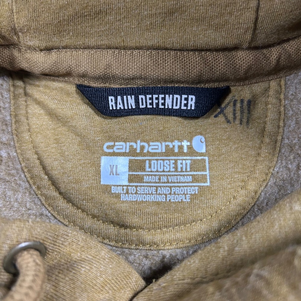 Carhartt Rain Defender Hoodie Mens XL Brown Loose Fit Pullover Workwear - Picture 3 of 6